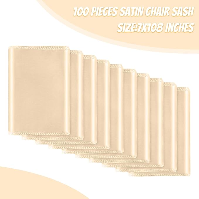Chair Sashes, 100 Pack Champagne Satin Ties for Wedding Decor