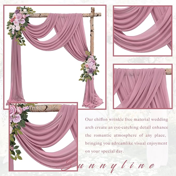 Wedding Arch Draping Fabric, Dusty Rose Chiffon, 2 Panels 20 Ft Long