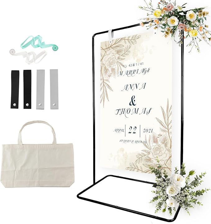 Easel Sign Stand in Black Metal with Adjustable Height up to 68.5 Inches