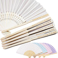 60 Set Personalized Cream Wedding Fans for Guests Bulk, Custom Engraved Summer Wedding Fans, Silk Hand Fans Handheld Folded Fan Baby Shower Favors for Bridal Bridesmaid Gift Church Dancing Party