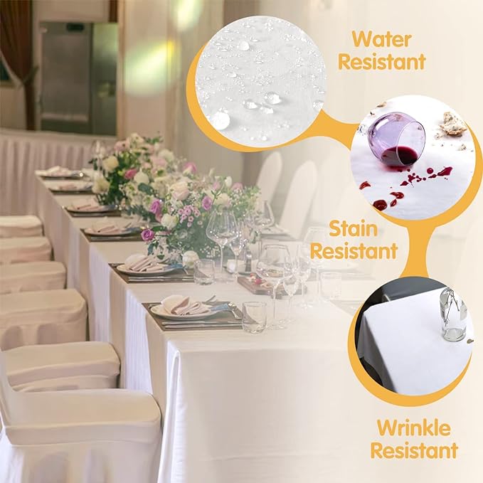 Tablecloths, 6 Pack, White Polyester, Rectangular, 90 x 132 Inch