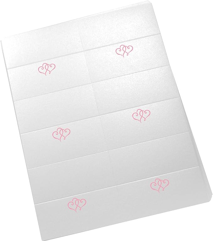 Linked Hearts Printable Place Cards, Pink (Choose Color), Set of 60 (10 Sheets), Laser & Inkjet Printers - Wedding, Party, Dinner, and Special Events - Made in the USA
