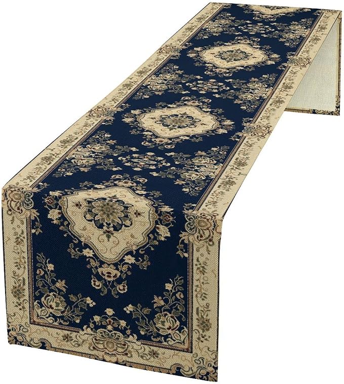 Vintage Elegant Farmhouse Table Runner Blue Beige Flower for Home Farmhouse Kitchen Table Dining Coffee Room Garden Party Wedding Decor 13x60in