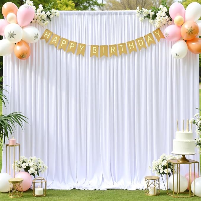 10x10ft Wrinkle Free White Backdrop Curtains for Party Background, 2 Panels 5x10ft Silky Polyester Photo Backdrop Drapes Back Drop Cloth for Wedding Birthday Photography Baby Shower Decor