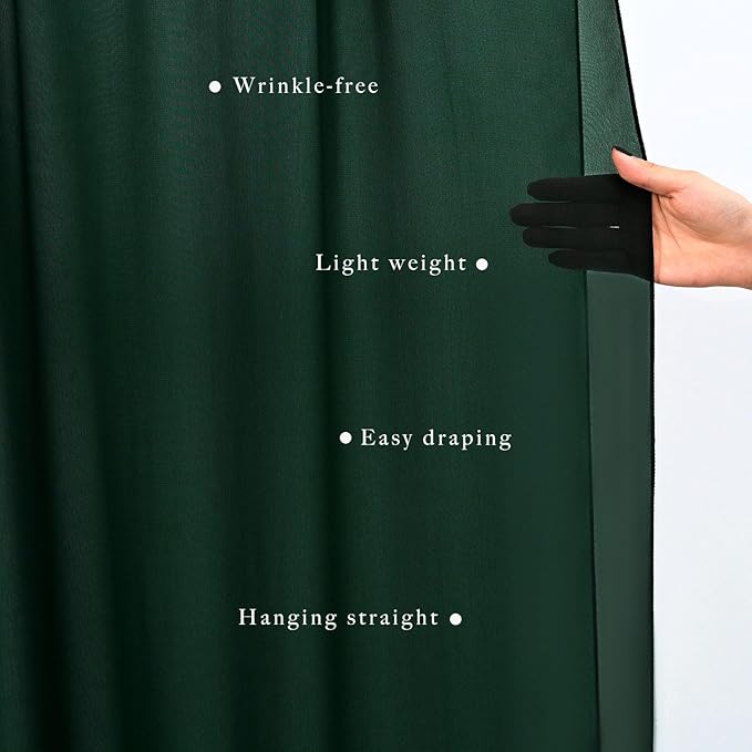 Wedding Arch Drape Fabric, 4 Emerald Green Chiffon Panels, 20 Ft Long