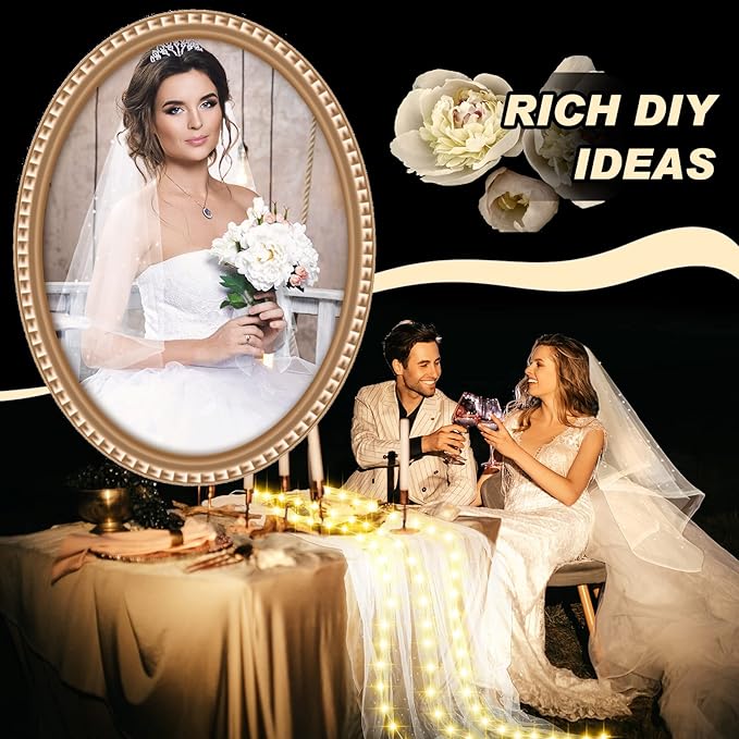 10 ft 4 x 120 Inch White Wedding Tulle Table Skirt with LED Lights White Pearl Chiffon Birthday Table Runner Tulle Sweetheart Decor Pearl Arch Decorations Outside Baby Shower Ceremony (Plug in Type)