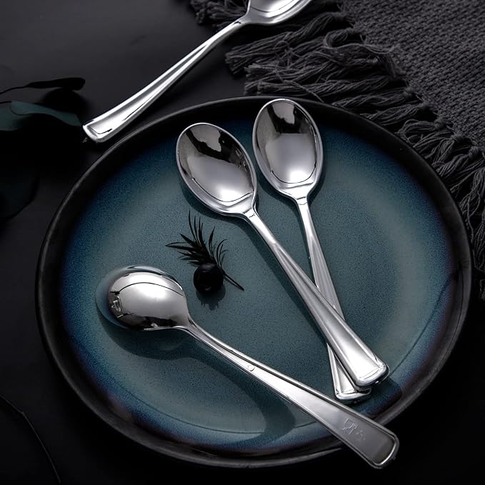 Silver Plastic Spoons, 200 Count Heavy-Duty Disposable Dessert Spoons