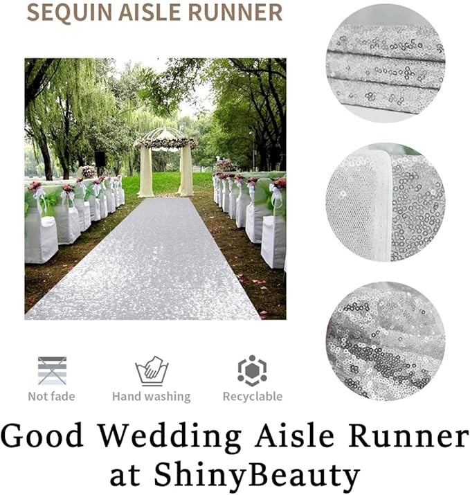 Aisle Runner, 4 ft x 20 ft Sequin Wedding Ceremony Runner