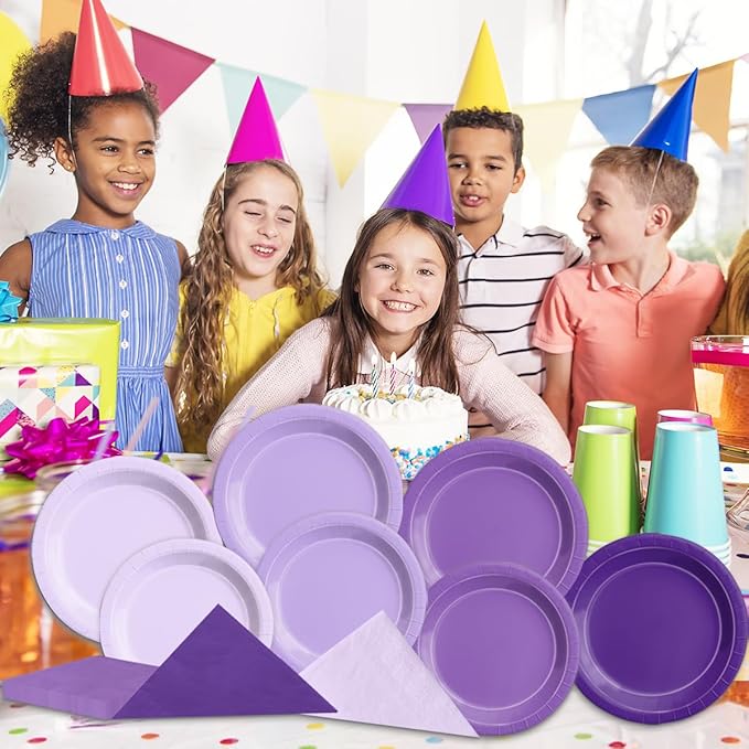 Party Pack Purple Gradient Paper Plates and Napkins, 60 Pieces