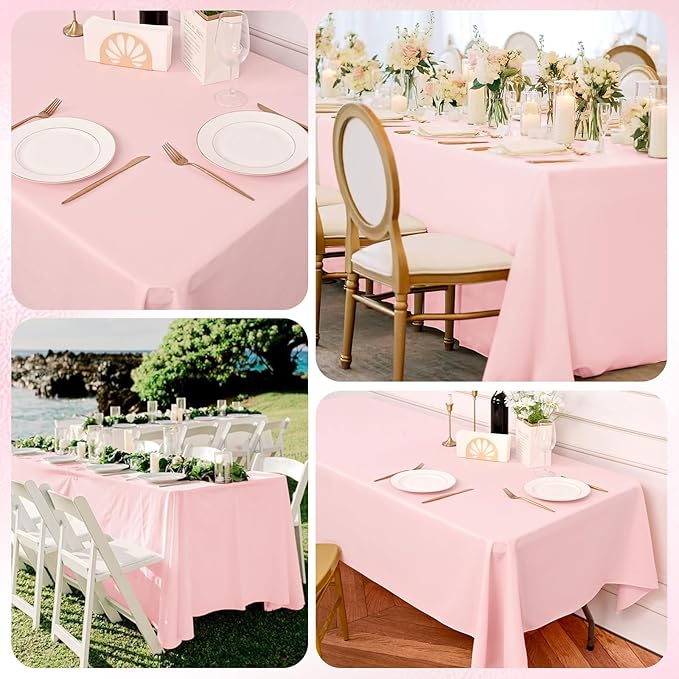 10 Pack Pink Tablecloths for 8ft Rectangle Tables 60 x 126 Inch - Polyester Table Cover Stain and Wrinkle Resistant Washable Fabric Table Clothes for Wedding Party Banquet Reception Restaurant