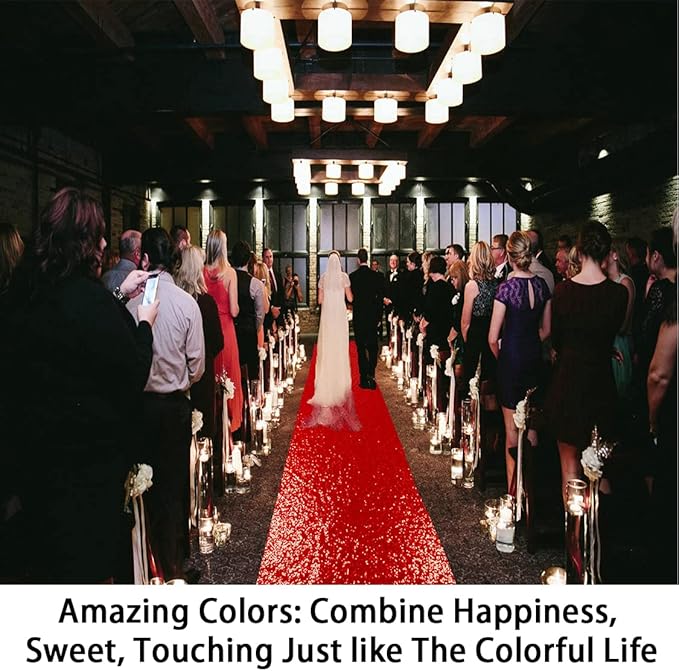 Aisle Runner Red Sequin Glitter Carpet 2 x 15 Ft