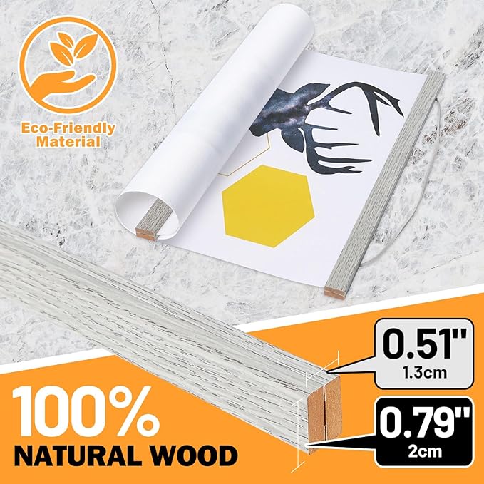 Magnetic Poster Hanger, 8x10 8x20 8x11 Poster Frame Wood Wooden Magnet Print Posters Dowel Scroll Hanger Hangers Hanging Kit for Walls Map Canvas Artwork (Grey, 8")