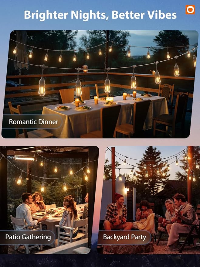 String Lights 72 FT Outdoor Warm White LED Shatterproof Edison Bulbs