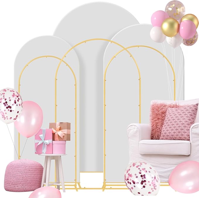 Party Backdrop Arch Stand Set, 3 Pieces, White Powder Coated Metal