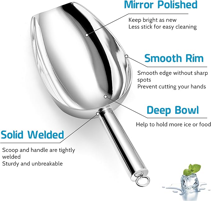 P&P CHEF Canister Scoop Set of 3, Ice Candy Scoop, Stainless Steel Multipurpose Food Scooper for Buffet Jar Freezer, Mirror Finish & Dishwasher Safe, Silver, 3+6+8 Oz