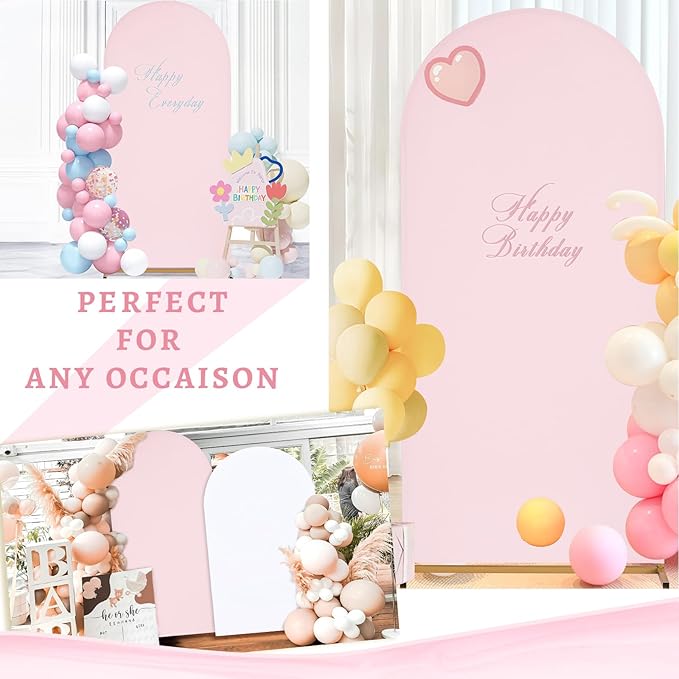 SoarDream Pink Wedding Arch Backdrop Cover 6.6FT Spandex Fitted Pink Wedding Arch Covers Round Top Chiara Arches Backdrop Cover Fabric for Baby Shower Balloon Party Decoration