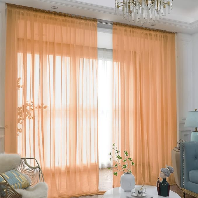 Window Brown Sheer Curtains 108 Inches Long 2 Panels Sheer Curtain Basic Rod Pocket Panel for Bedroom Children Living Room Yard Kitchen (Brown, 52" W x 108" L | 2 pcs)