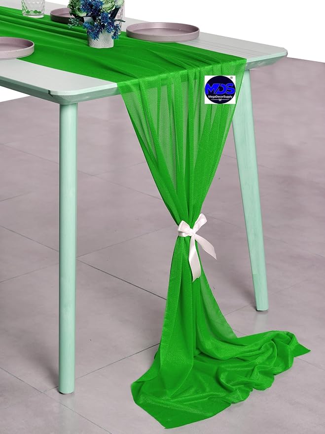 MDS Halloween Chiffon Table Runner - 25 Pack, 29 x 170 Inches, 14ft Each - Sheer Spooky Table Runners for Haunted House Parties, Trick-or-Treat Tables, Witchy Décor, Wedding & Events - Green