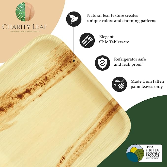Disposable Palm Leaf 5" Square Bowl (50 pcs) Dipping Bowls | Bamboo Like| All Natural and Biodegradable | Charcuterie Boards, BBQs, and Parties