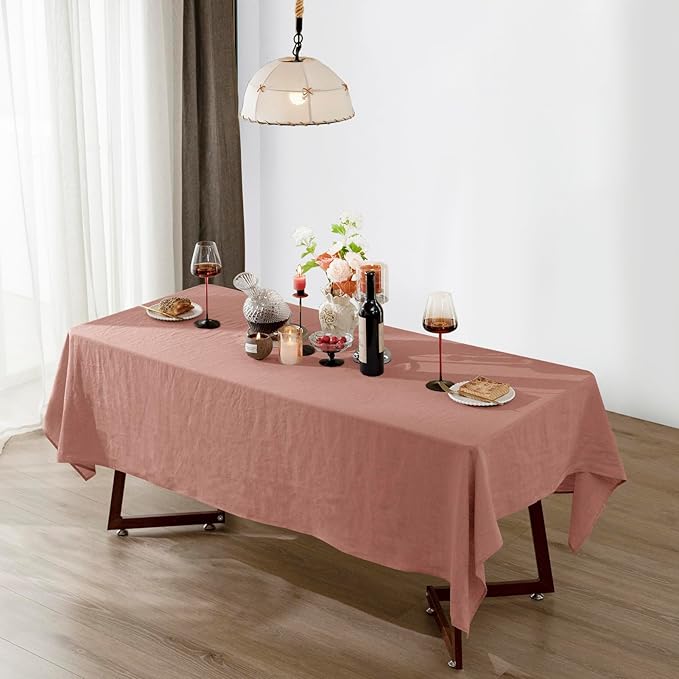 Rectangular Linen Tablecloth in Muddy Pink, 60 x 108 Inch, 100% Linen
