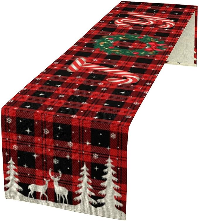 Christmas Table Runner, Red Winter Xmas Holiday Table Cloth Kitchen Dining Table Decoration for Home Party Decor 13x108 Inch