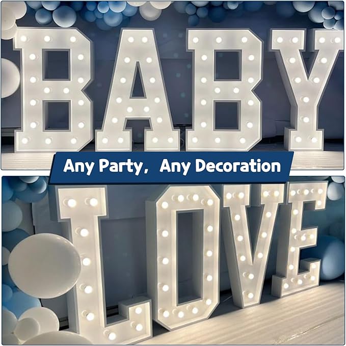 Marquee Letters 4 Feet Tall Large Light Up Letters Baby Shower Decorations Wedding Engagement White Party Decorations Prom Sign Big Cardboard Backdrop O