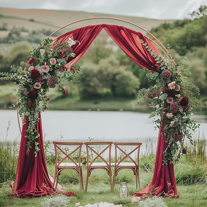Wedding Arch Draping Fabric 1 Panel 28.7" x 20FT Burgundy Sheer Chiffon Backdrop Drapes for Wedding Ceremony Birthday Party Bridal Shower Outdoor Decoration