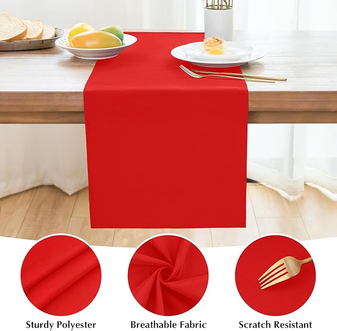 2 Pack Red Small Short Table Runner 12 x 48 Inch Solid Color Runners Coffee Table Dresser for Daily Party Home Decoration