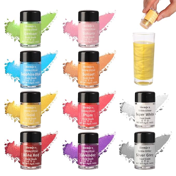 Dusting Powder Set, 10 Colors Food Grade Edible Glitter for Cakes and Drinks