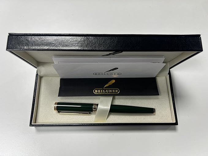 BEILUNER Racing Green Fountain Pen,Stunning Luxury Pens with 24K Gold Finish, Gorgeous 24K Gilded Nib(Medium), Fancy Pen Gift for Men&Women -Ink Converter-Christmas, Office,Fancy,Nice Pen for Writing