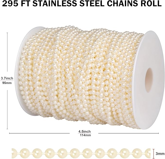Beaded Trim 295 Ft Ivory Pearl Roll with 3mm Beads