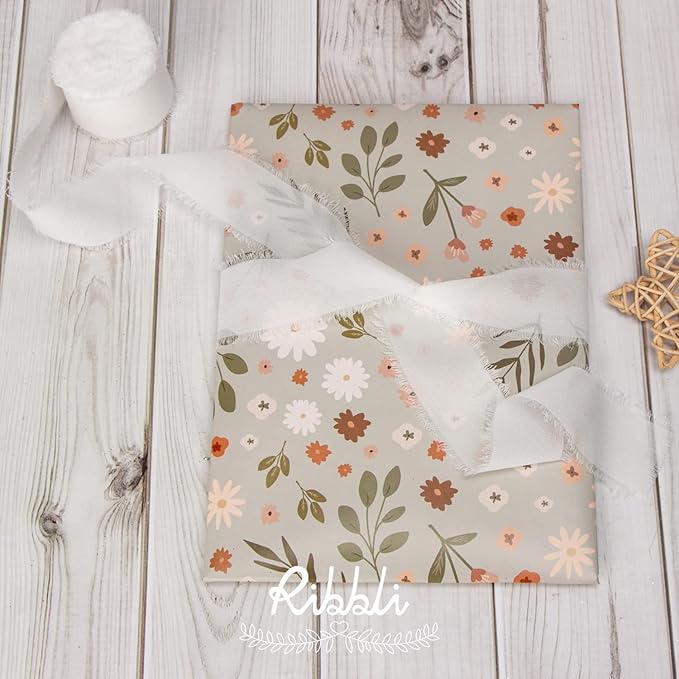 Ribbli Chiffon Ribbon - 1.5 inch x 30 Yard Handmade Silk, White/Ivory/Nude Fringe Chiffon for Wedding Invitations, Gift Wrapping, Bridal Bouquets, Flower Arrangement Decoration