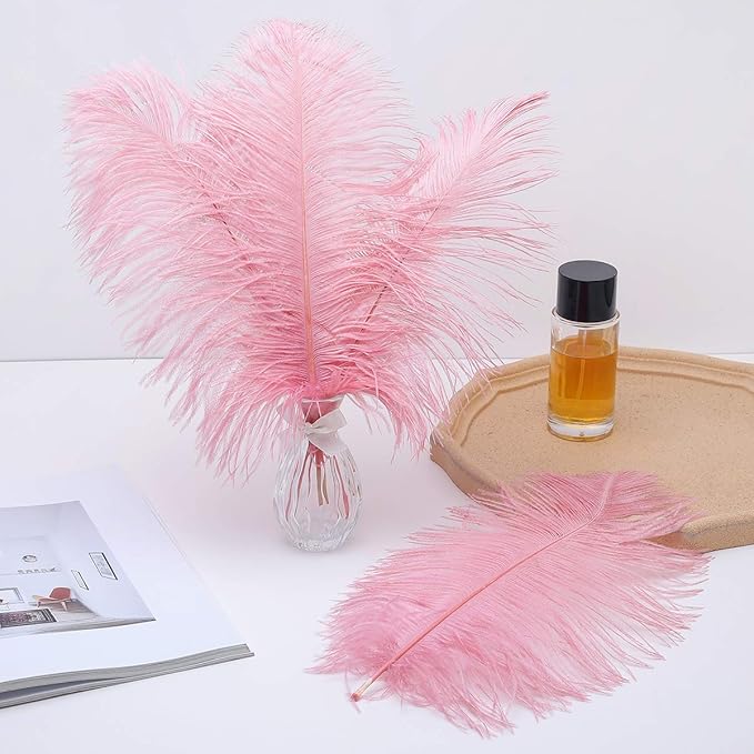 Ballinger Lotus Pink Ostrich Feathers - 24Pcs 8-10inch Feathers for Crafts,Party Centerpieces,Wedding and Home Decor