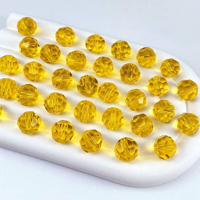 50 PCS 10mm Crystal Glass Beads Round Multiple Faceted Loose Spacer Glass Beads for DIY Handcrafte Bracelet Necklace Earring Jewelry Making(Orange)