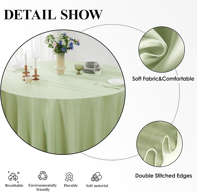 Sage Green Round Polyester Tablecloths 6 Pack 120 Inch