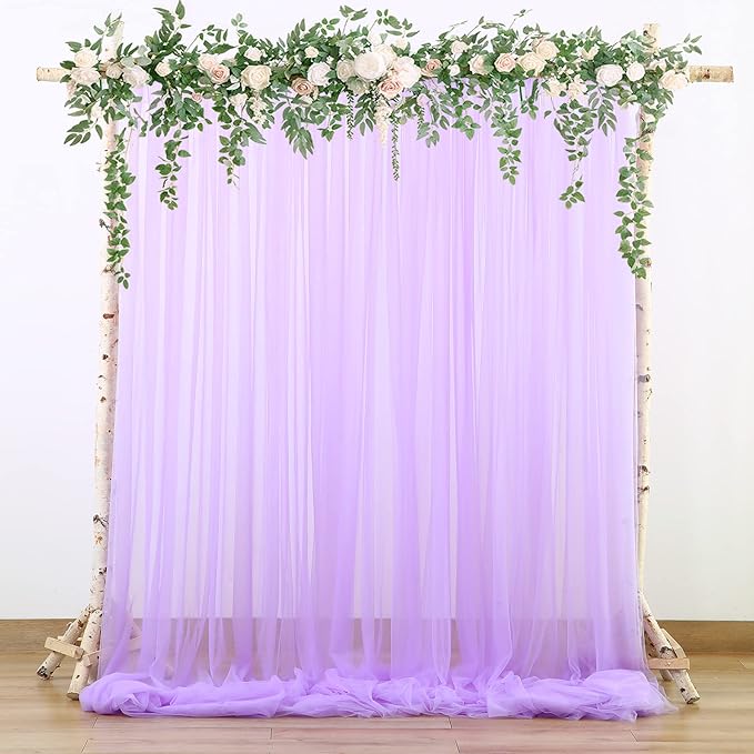 Lavender Tulle Backdrop Curtains for Parties Baby Shower Birthday Wedding 10ft X 10ft Sheer Backdrop Curtains for Butterfly Elephant Memaid Photoshoot Decorations