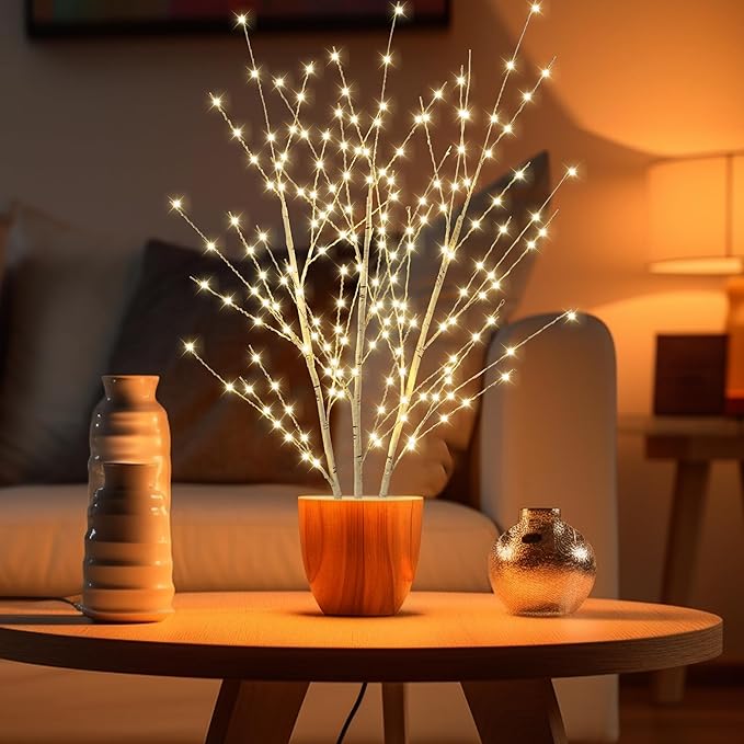33in Birch Light Tree with 180 LED Lights, Twinkling Lighted Tree with Timer, Adjustable Branches Birch Branches for Indoor Decoration, Living Room, Table Décor
