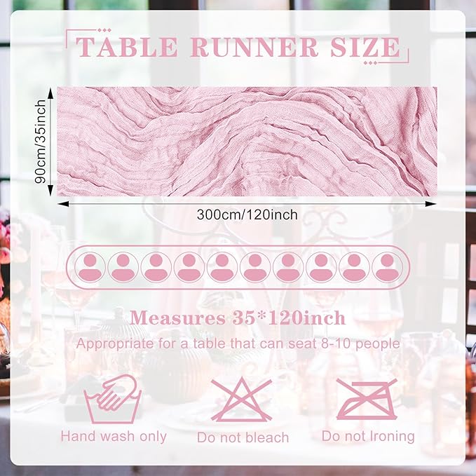 2 Pack Cheesecloth Table Runner 10Ft Christmas Gauze Boho Table Runners for Wedding Decor Bridal Shower Decorations Baby Shower Party(35" x 120")