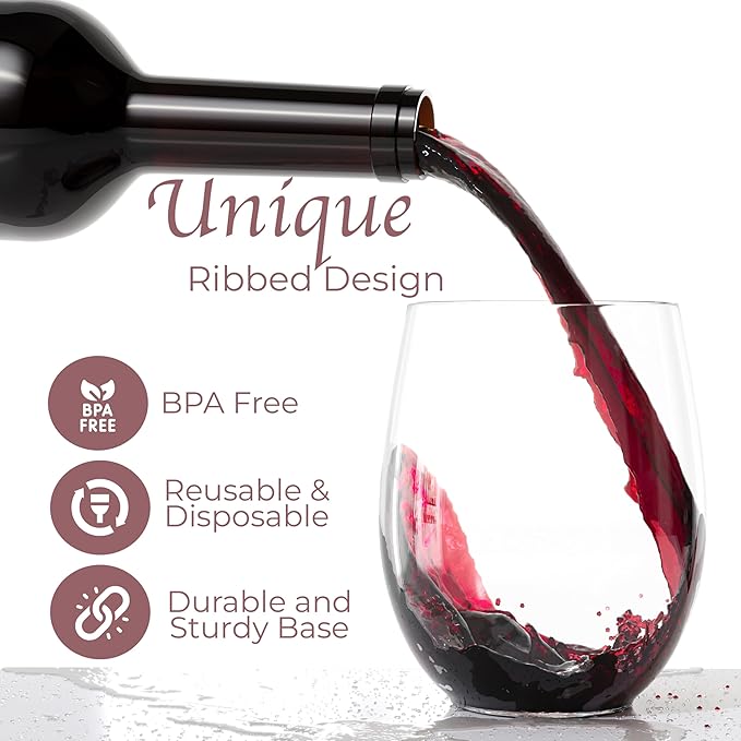 Stemless Plastic Wine Glasses, 48 Pack, 12 oz Clear Unbreakable Party Cups
