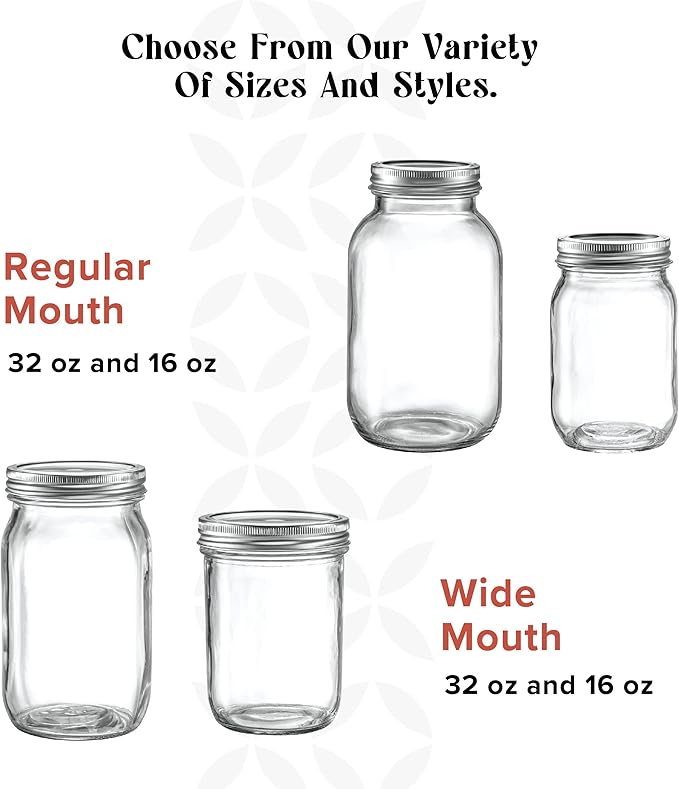 [ 6 Pack] 16 oz. Wide-Mouth Glass Mason Jars with Metal Airtight Lids and Bands for 1 Pint Canning, Preserving, & Meal Prep