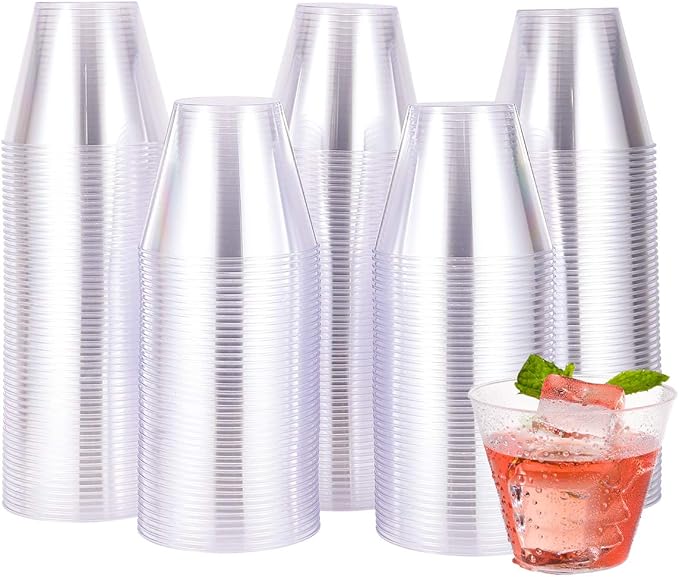 Heavy-Duty Clear Plastic Party Cups, 9 oz, Pack of 200 Disposable Tumblers