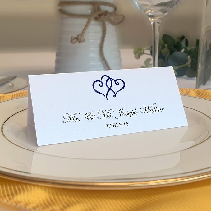 Linked Hearts Place Cards, Navy (Choose Color), Set of 60, Pre-cut and Scored - Wedding, Party, Dinner, and Special Events - Made in the USA