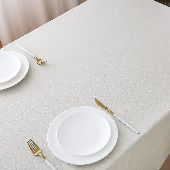 NLMUVW Linen Table Cloth for Rectangle Tables Water Resistant Faux Linen Textured Tablecloth Farmhouse Stain Resistant Decorative Table Cover for Indoor and Outdoor, 54 x 108 Inch, White