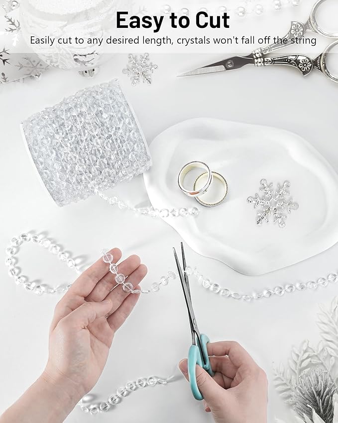99FT Acrylic Crystal Garland, Clear Diamond-Shaped Crystal Bead Strands, DIY Crystal Beads String Roll for Wedding Decorations Party Decorations Beaded Curtain Crafting Projects