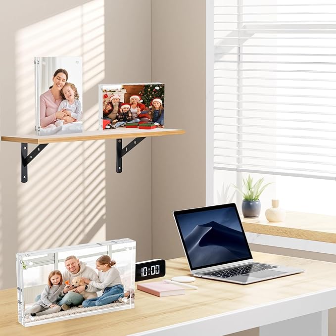 5x7 Acrylic Picture Frame 10 Pack, Clear Picture Frames Double Sided Magnetic Acrylic Frames Freestanding Photo Block Frame Desktop Display Floating Frameless Frame Stand