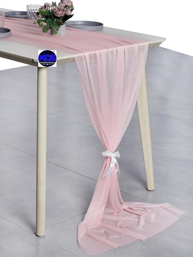 MDS Halloween Chiffon Table Runner - 12 Pack, 29 x 170 Inches, 14ft Each - Sheer Spooky Table Runners for Haunted House Parties, Trick-or-Treat Tables, Witchy Décor, Wedding & Events - Blush Pink