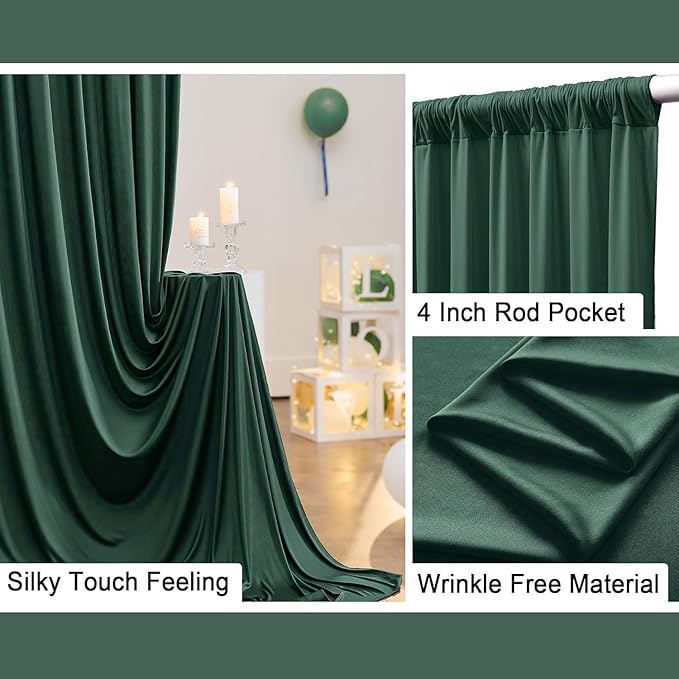 Backdrop Curtain Set – Hunter Green Polyester, 8 Panels, 5 ft x 10 ft Each