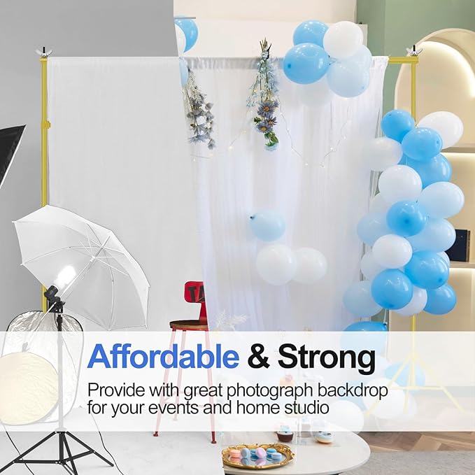 EMART Backdrop Stand 10x8.5ft(WxH) Photo Studio Adjustable Background Stand Support kit with 2 Crossbars, 8 Clamps, 2 Sandbags and Carry Bag for Parties, Events Decoration, Wedding -Titanium Gold