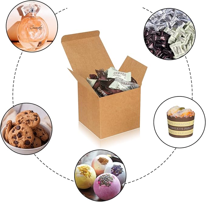 Gift Boxes with Lids, Brown Kraft Paper, 3 x 3 x 3 Inch, 50 Pack