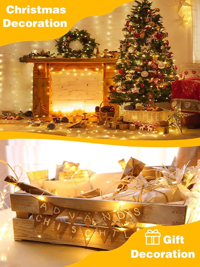 2 Pack 20FT 60LED Battery Operated Fairy Lights with Timer, Waterproof Battery String Lights Outdoor Indoor, Battery Twinkle Light for Bedroom Wedding Birthday Party Chirstmas (Warm White)